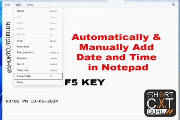 Adding Date and Time in Notepad