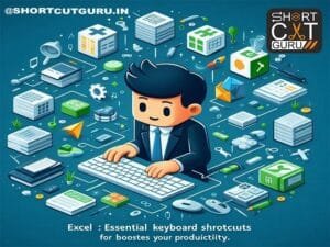 Excel Keyboard Shortcuts Work Faster with Spreadsheets 10 excel keyboard shortcuts a cartoon of a man typing on a keyboard