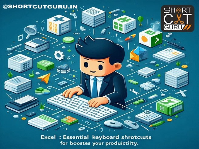 excel keyboard shortcuts a cartoon of a man typing on a keyboard