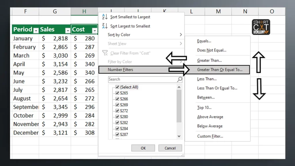 Shortcut Key for Filter