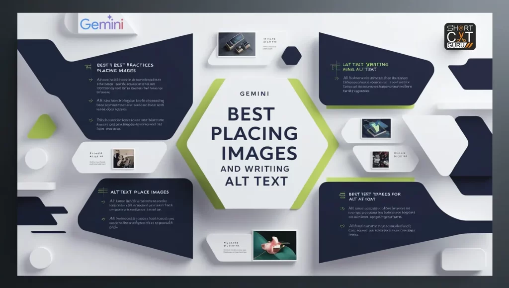 Diagram showing best practices for placing images and writing alt text