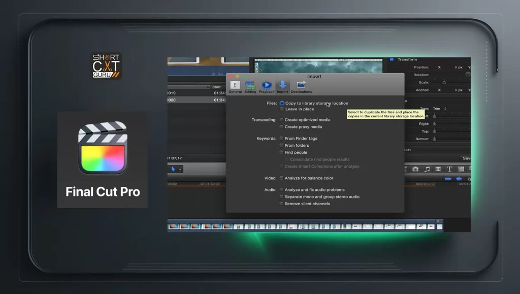 Final Cut Pro organization tools with shortcuts