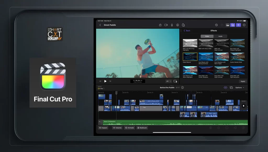 Final Cut Pro playback controls with shortcuts highlighted