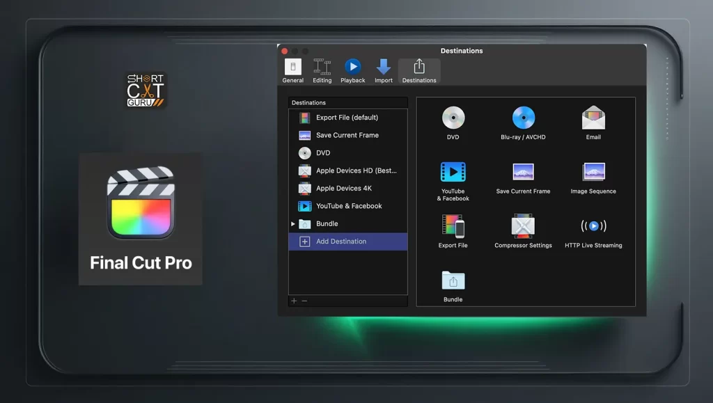 Final Cut Pro sharing options and tools