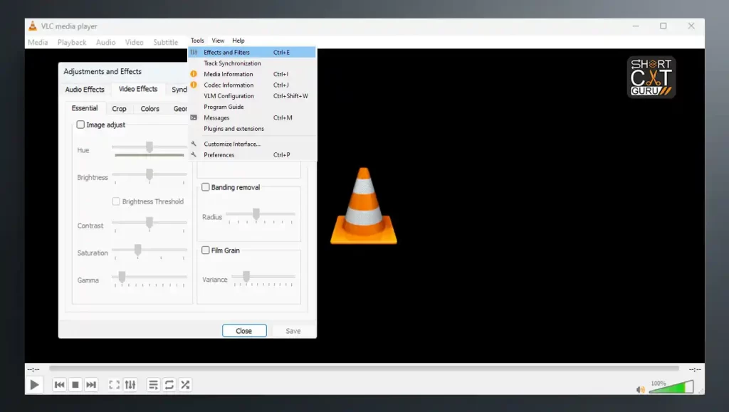 VLC Media Player Adjustments and effect