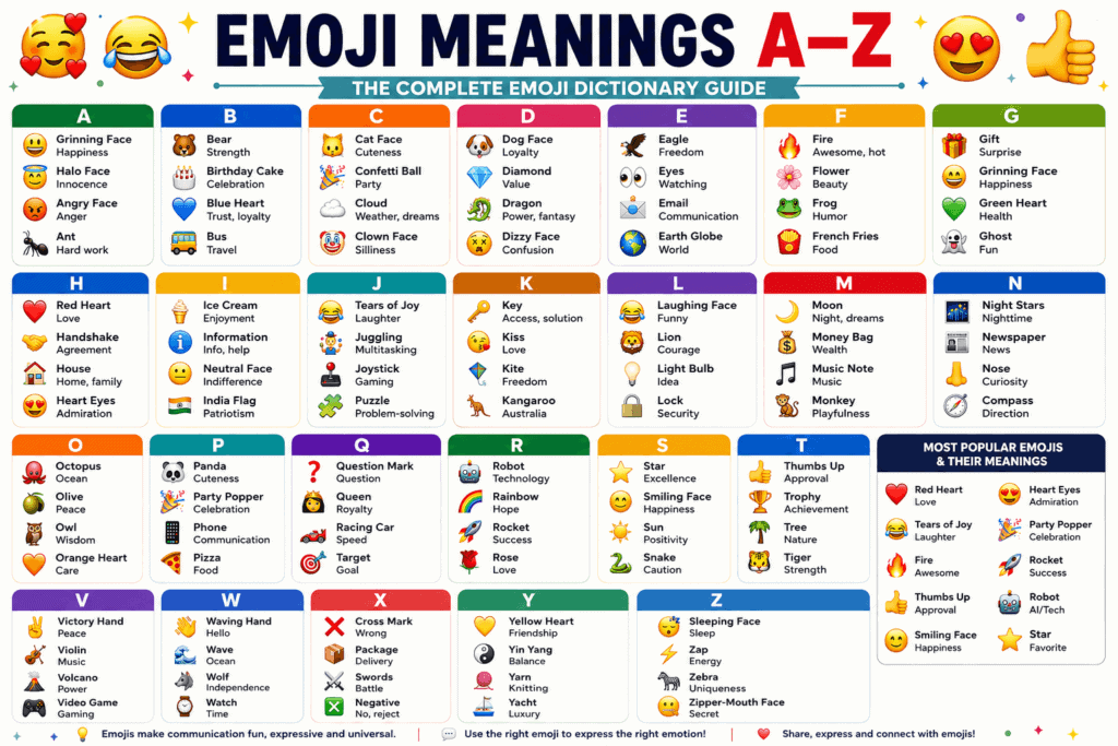 Emoji Meanings A-Z: Complete Emoji Dictionary & Symbol Guide (2026) 1 Emoji Meanings A-Z